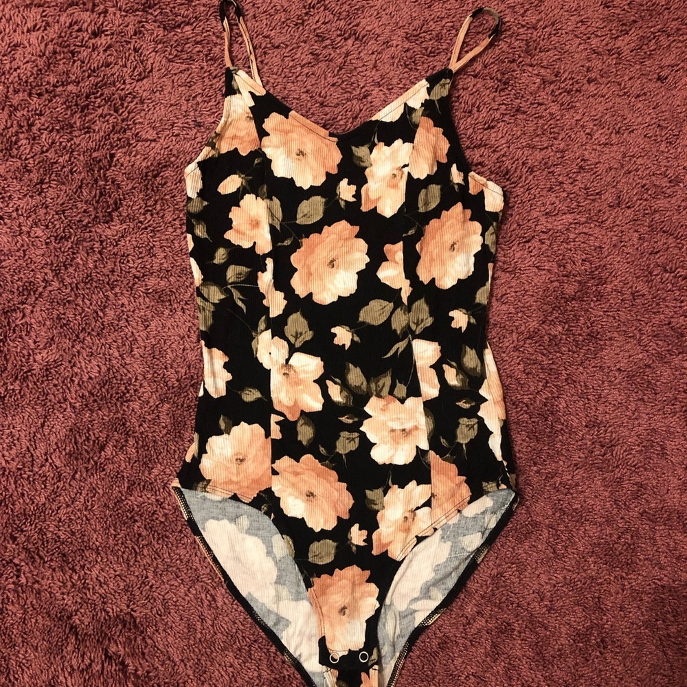 floral laced back cami bodysuit